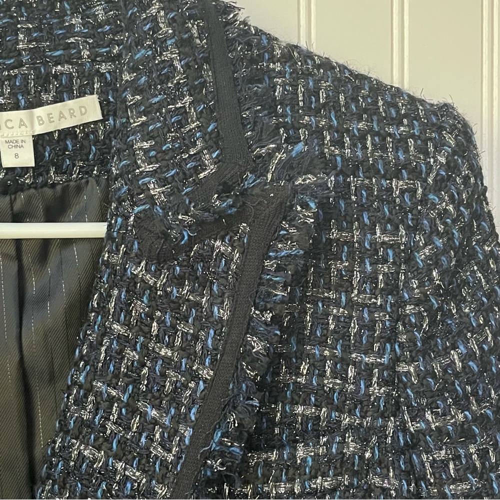 Veronica Beard Cooke Dickey Jacket Navy Blue Tweed Size 8 - Picture 3 of 9